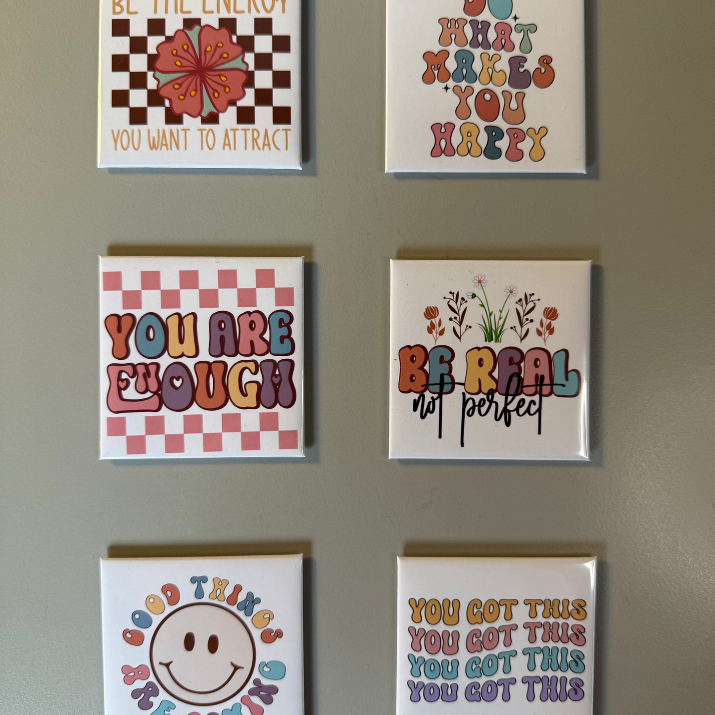 Set of 6 Retro Magnets with Inspirational Quotes