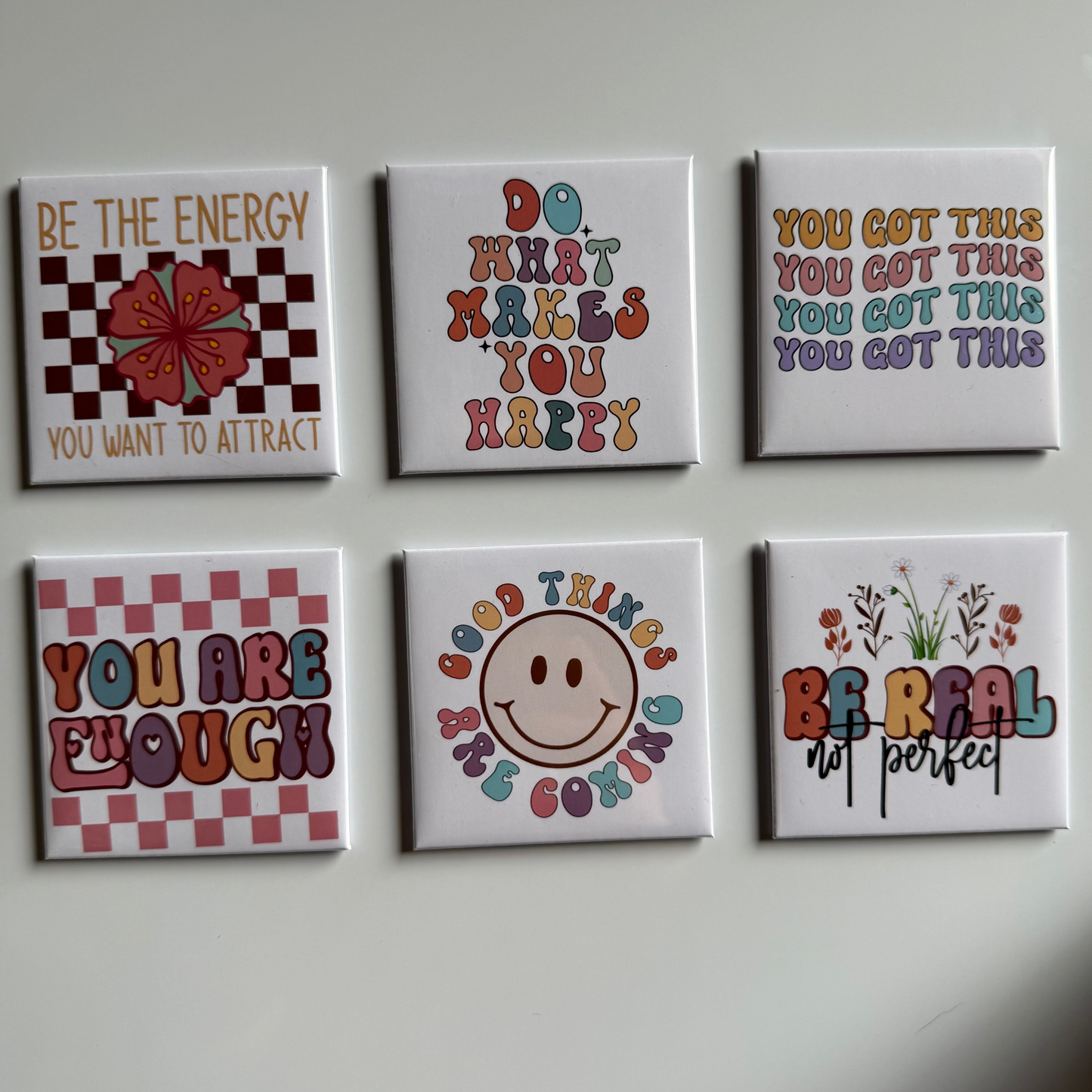 Set of 6 Retro Magnets with Inspirational Quotes