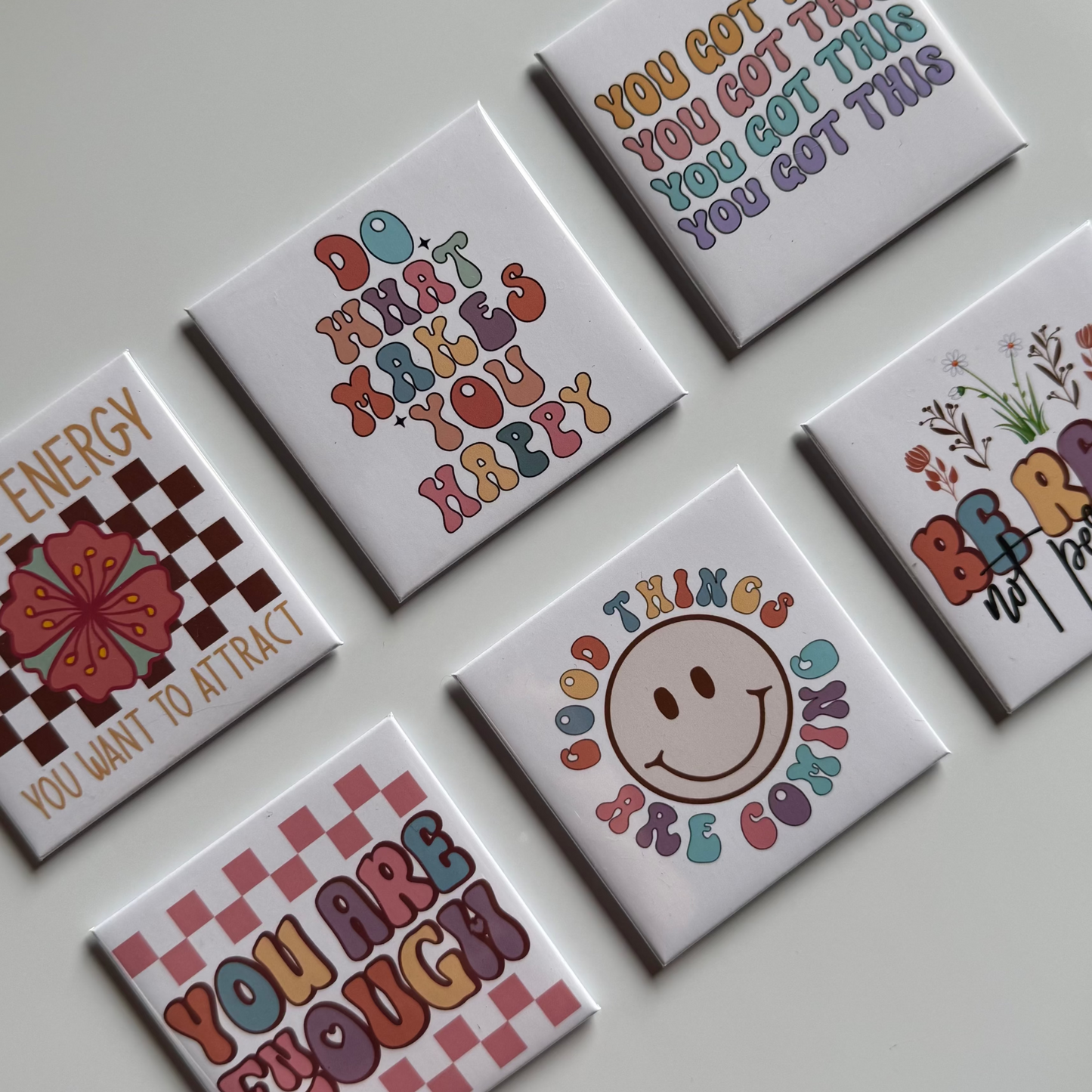 Set of 6 Retro Magnets with Inspirational Quotes